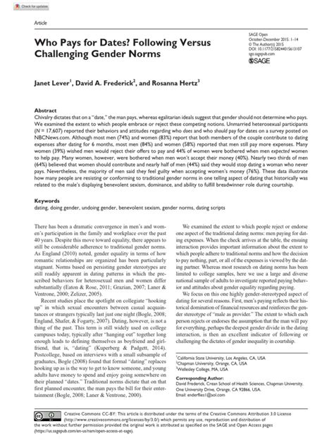 Lever Et Al 2015 Who Pays For Dates Following Versus Challenging Gender