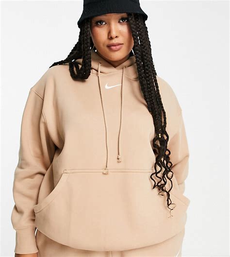 Nike Plus Mini Swoosh Oversized Pullover Hoodie In Hemp Brown Shopstyle