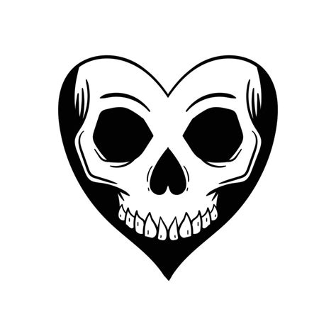 Hand Drawn Skull Love Heart Vintage Doodle Illustration For Tattoo