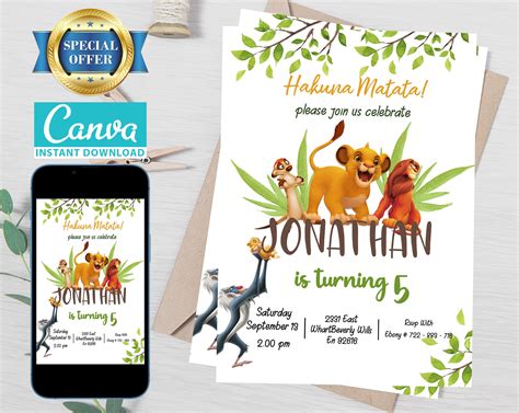 Editable Lion King Birthday Invitation Template Printable Birthday