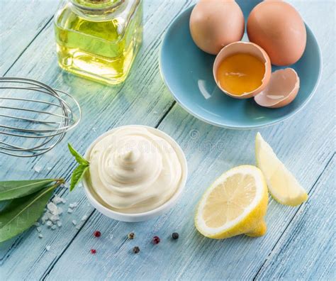 Natural Mayonnaise Ingredients and the Sauce Itself Stock Image - Image ...