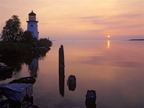 Cheboygan Range Light Silhouetted at Sunrise Cheboygan Michigan picture ...