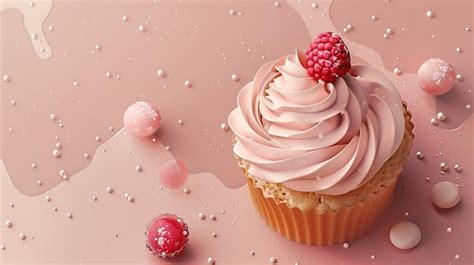 A Cupcake With Pink Frosting And Raspberries On It Premium Ai