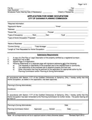 Fillable Online Gahanna APPLICATION FOR HOME OCCUPATION CITY OF GAHANNA