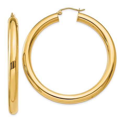 5mm 14k Yellow Gold Classic Round Hoop Earrings 50mm 1 7 8 Inch