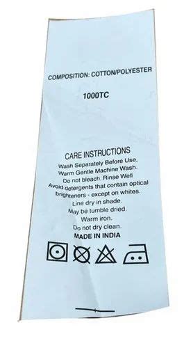 White Polyester Wash Care Instruction Label For Garment Packaging