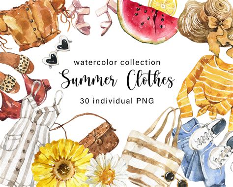 Watercolor Summer Fashion Outfits Collection Essentials Boho - Etsy