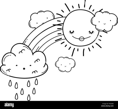 Drawing cute smiling cartoon sun Black and White Stock Photos & Images ...