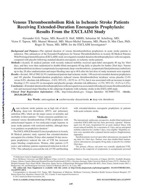 PDF Venous Thromboembolism Risk In Ischemic Stroke Stroke