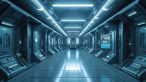 The Hallway Of An Futuristic Space Station Background D Render