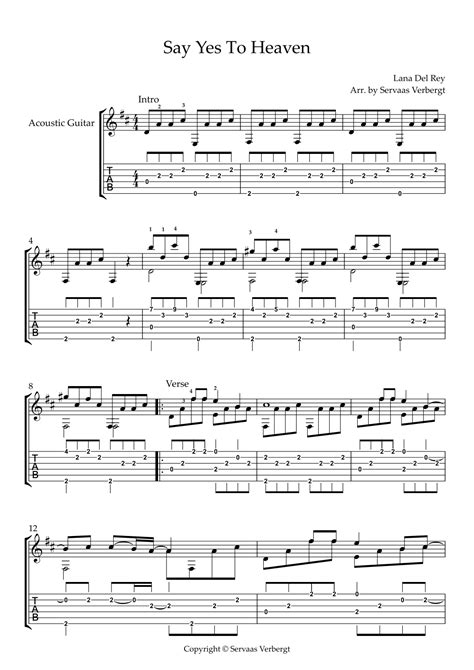 Say Yes To Heaven Arr Servaas Verbergt By Lana Del Rey Sheet Music