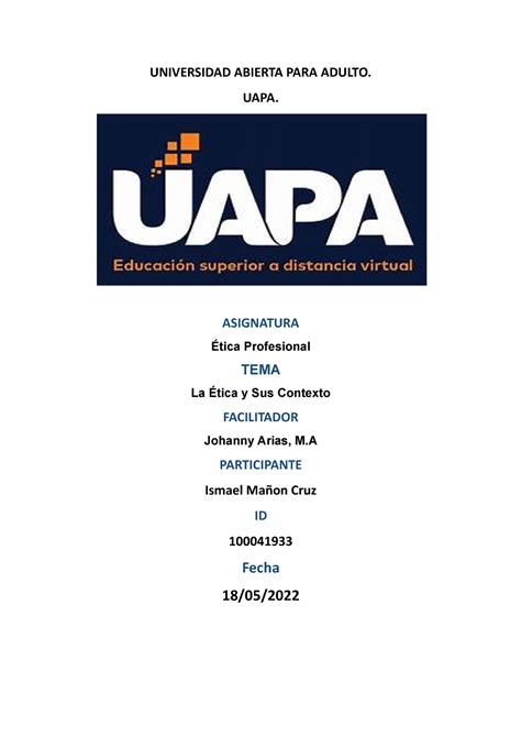 Etica Tarea Universidad Abierta Para Adulto Uapa Asignatura