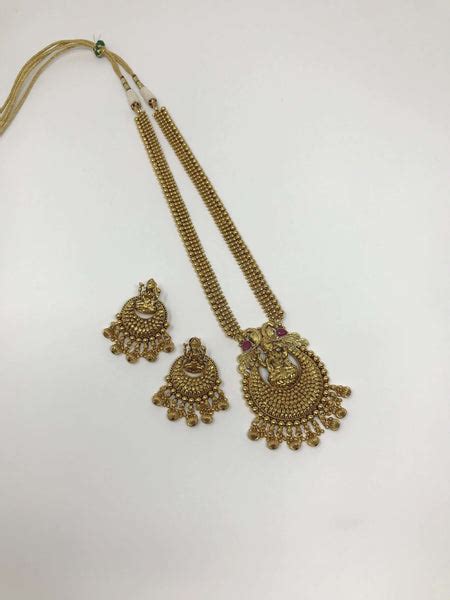 Antique Gold Long Sets Indian Jewelry Sets Temple Jewelry Sets