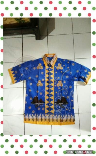 Jual Liber Kemeja Pria Batik Nias Warna Biru Motif Rumah Adat Lb