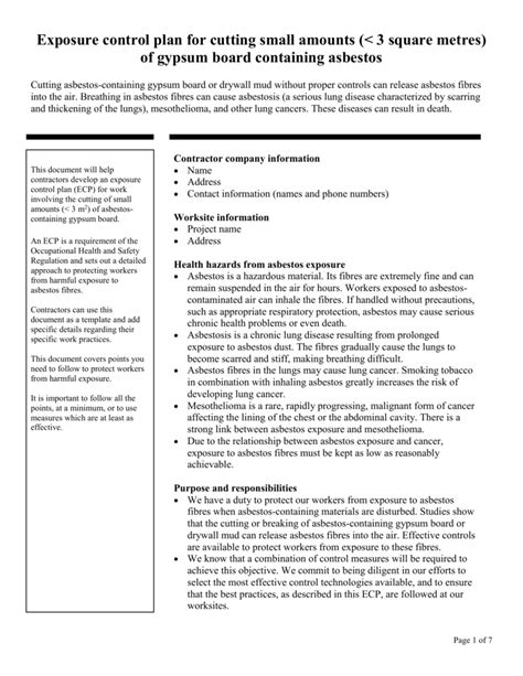 Exposure Control Plan Fillable Template