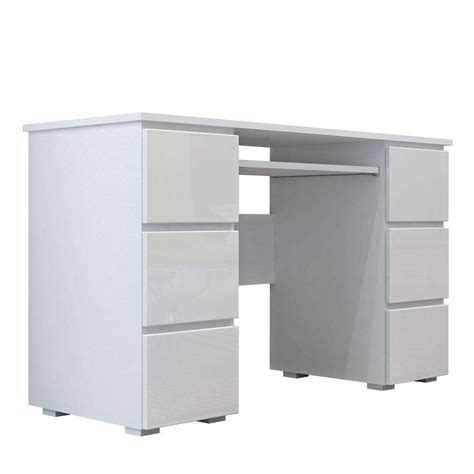 6 Drawers High Gloss Front White Desk | Fit You