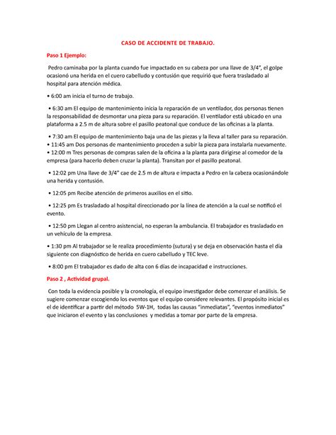 CASO DE Accidente DE Trabajo CASO DE ACCIDENTE DE TRABAJO Paso 1