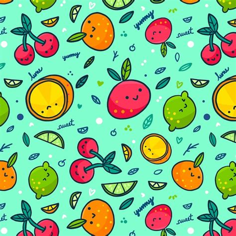 Divers fruits avec faces modèle sans couture Vecteur Gratuite