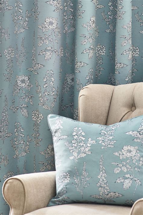 Buy Wylder Nature Blue Sophia Floral Jacquard Eyelet Curtains From The