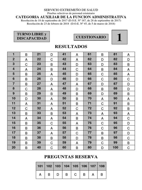 Plantilla Respuestas Auxiliar Administrativo Ses Balbo Pdf