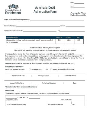 Fillable Online Automatic Debit Authorization Form Ese Fax Email