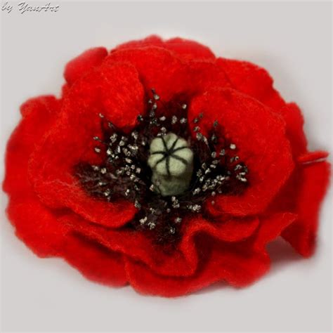 Yanart Felted Poppy Flower My Tutorial Tovad Ull Filt Brooch