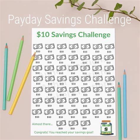 10 Dollar 52 Week Savings Challenge Cash Stuffing Etsy