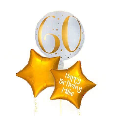 Personalised Inflated Balloon Bunch - Gold 60th Birthday | Party Pieces