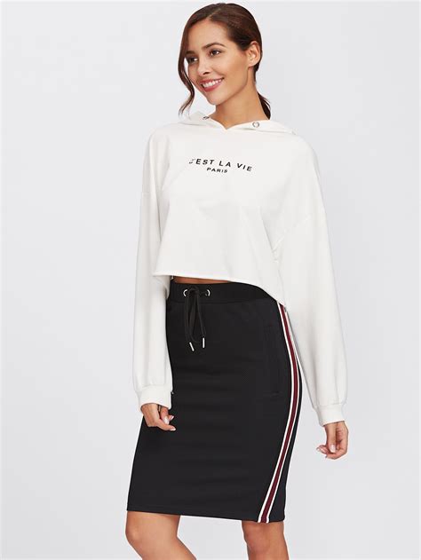 Shein Striped Tape Side Vented Back Textured Skirt Striped Skirt