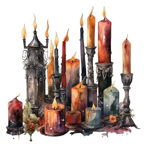 Premium Ai Image Gothic Candles Watercolor Illustration