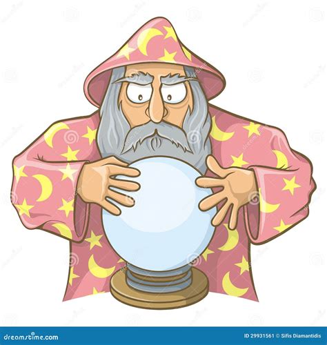Wizard In Pink Cape With Magic Ball Stock Vector Illustration Of