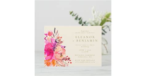 Modern Chic Pink Watercolor Floral Elegant Wedding Invitation Zazzle