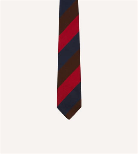 Red Navy And Brown Stripe Tipped Repp Silk Tie Drakes