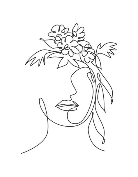 Premium Vector One Single Line Drawing Beauty Abstract Face With