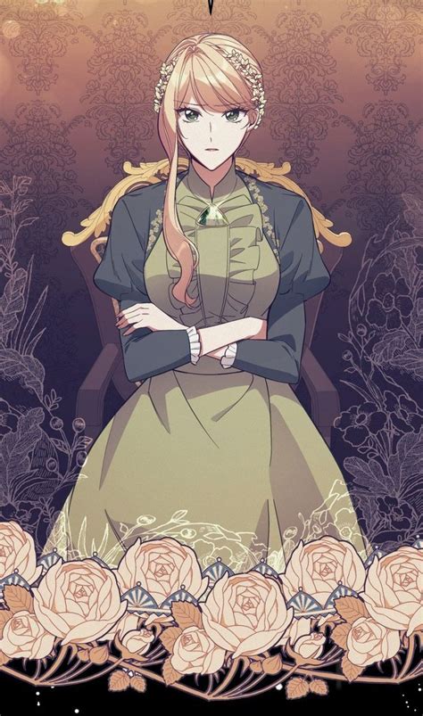 An Anime Character Sitting In A Chair With Her Arms Crossed And Roses