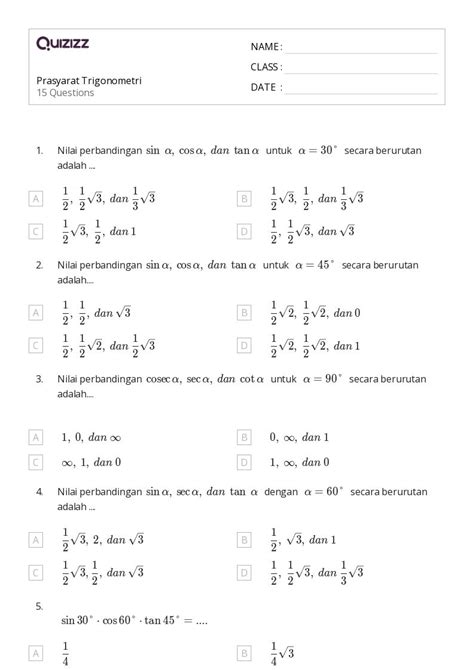 Lembar Kerja Perbandingan Trigonometri Sin Cos Tan Csc Sec Dan Cot