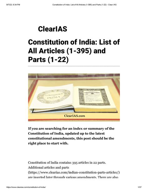 Constitution Of India List Of All Articles 1 395 And Parts 1 22