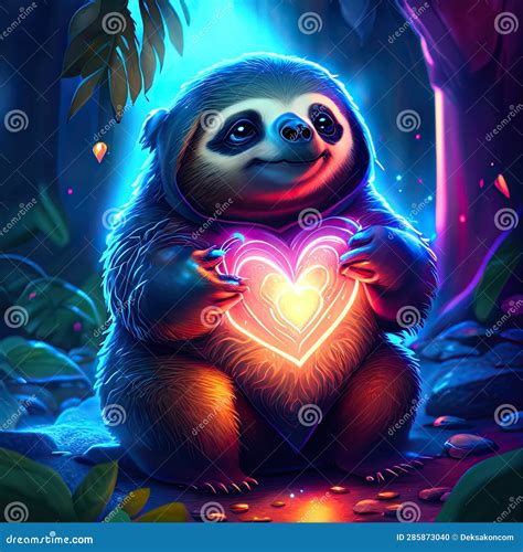 Sloth Hugging Heart Valentines Day Card With Cute Sloth And Heart 3d Rendering Ai Generated