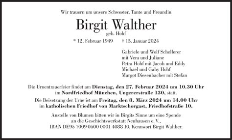 Birgit Walther Traueranzeige Trauer InFranken De