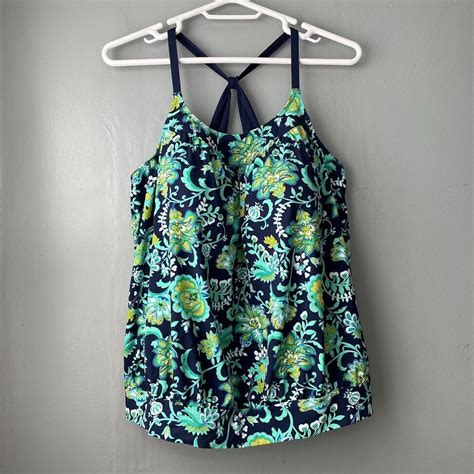 Lands End Womens Plus Size 24w Dd Tankini Retro Navy Floral Swim Tank