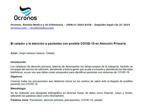 El Celador Y La Atenci N A Pacientes Con Posible Covid En Atenci N