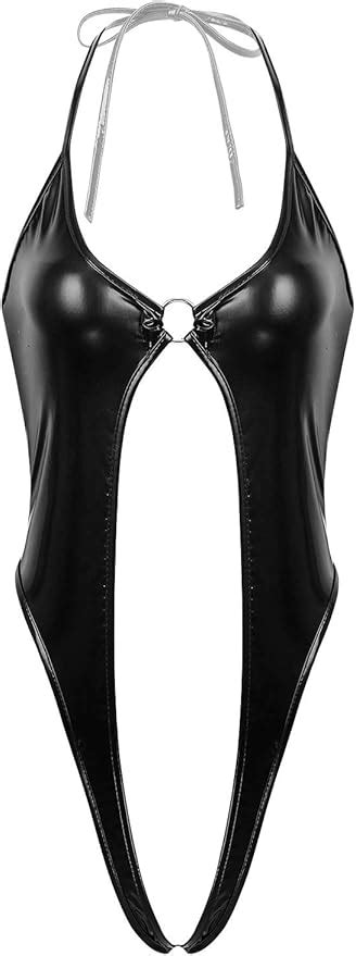 Tssoe Womens Metallic Swimwear Haltered Neck Sling Shot Swimsuit High Cut Lingerie Leotard