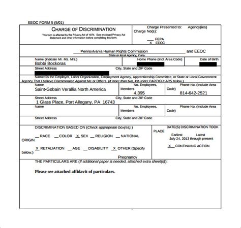 Free Sample Eeoc Complaint Forms In Pdf Ms Word