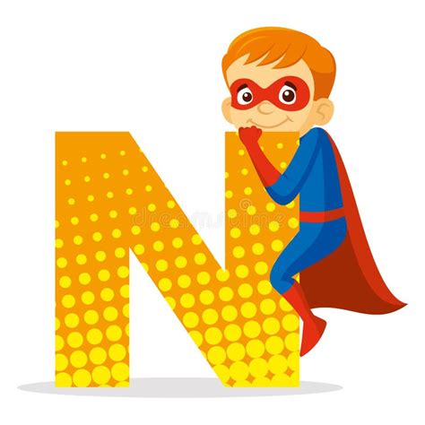 Letter H Superhero Boy Cartoon Character Vector Illustration Stock