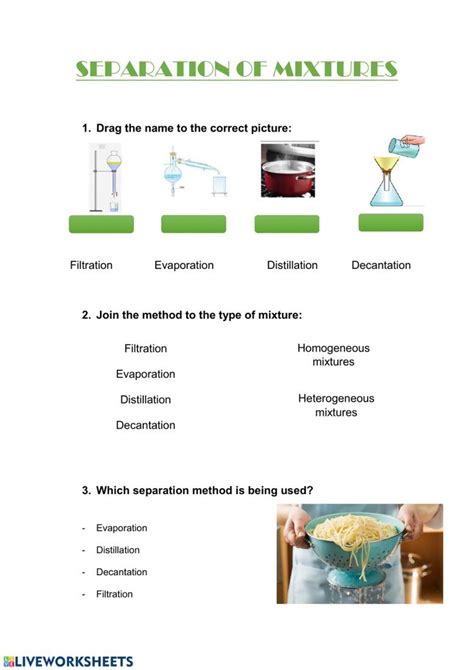 Separation Of Mixtures Worksheet In 2024 Separating Mixtures