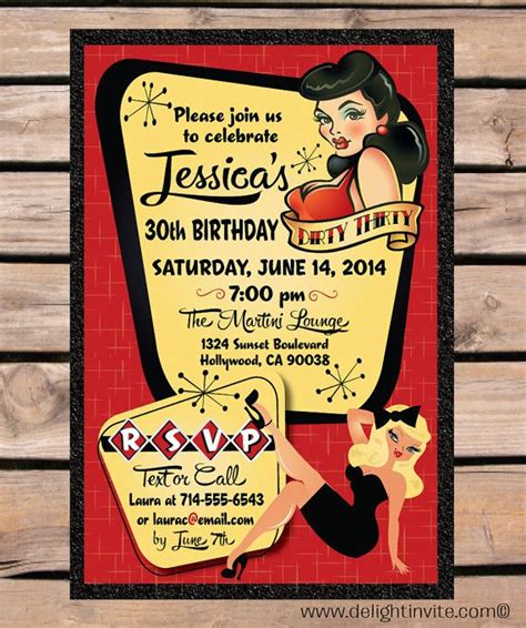 Rockabilly Pinup Birthday Invitation And Envelope Birthday Invitations Rockabilly Party Pin