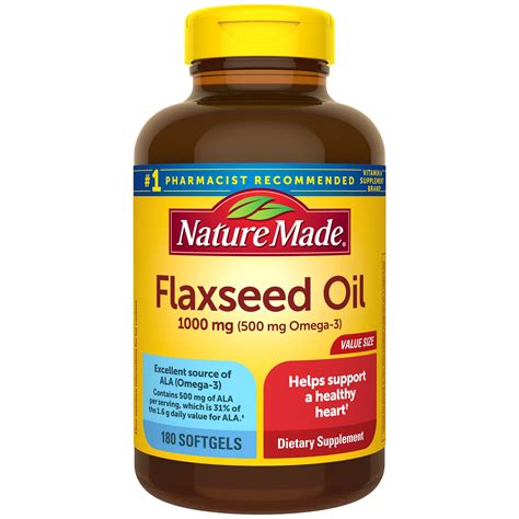 Nature Made Flaxseed Oil 1000 Mg Softgels 180 Ct