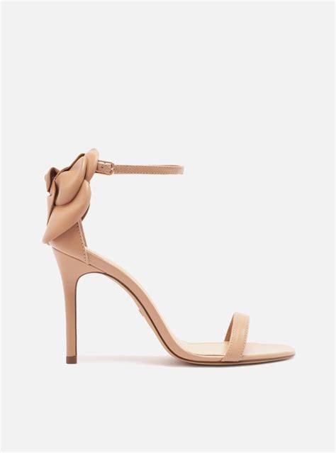 Sandália Nude Couro Salto Fino Maxi Flor Arezzo