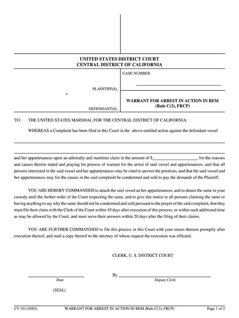 Grace 1 Warrant For Arrest Us Department Of Justice Form Fill Out And