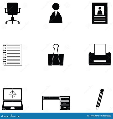 Sistema Del Icono Del Mobiliario De Oficinas Ilustración del Vector